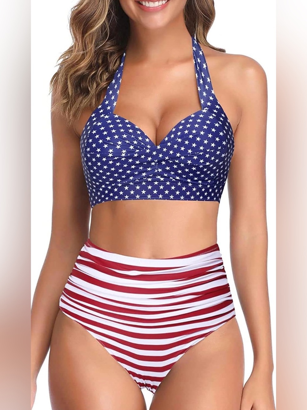 NWT Tempt Me American Flag Vintage Retro Halter
High Waisted Swimsuit Women's S